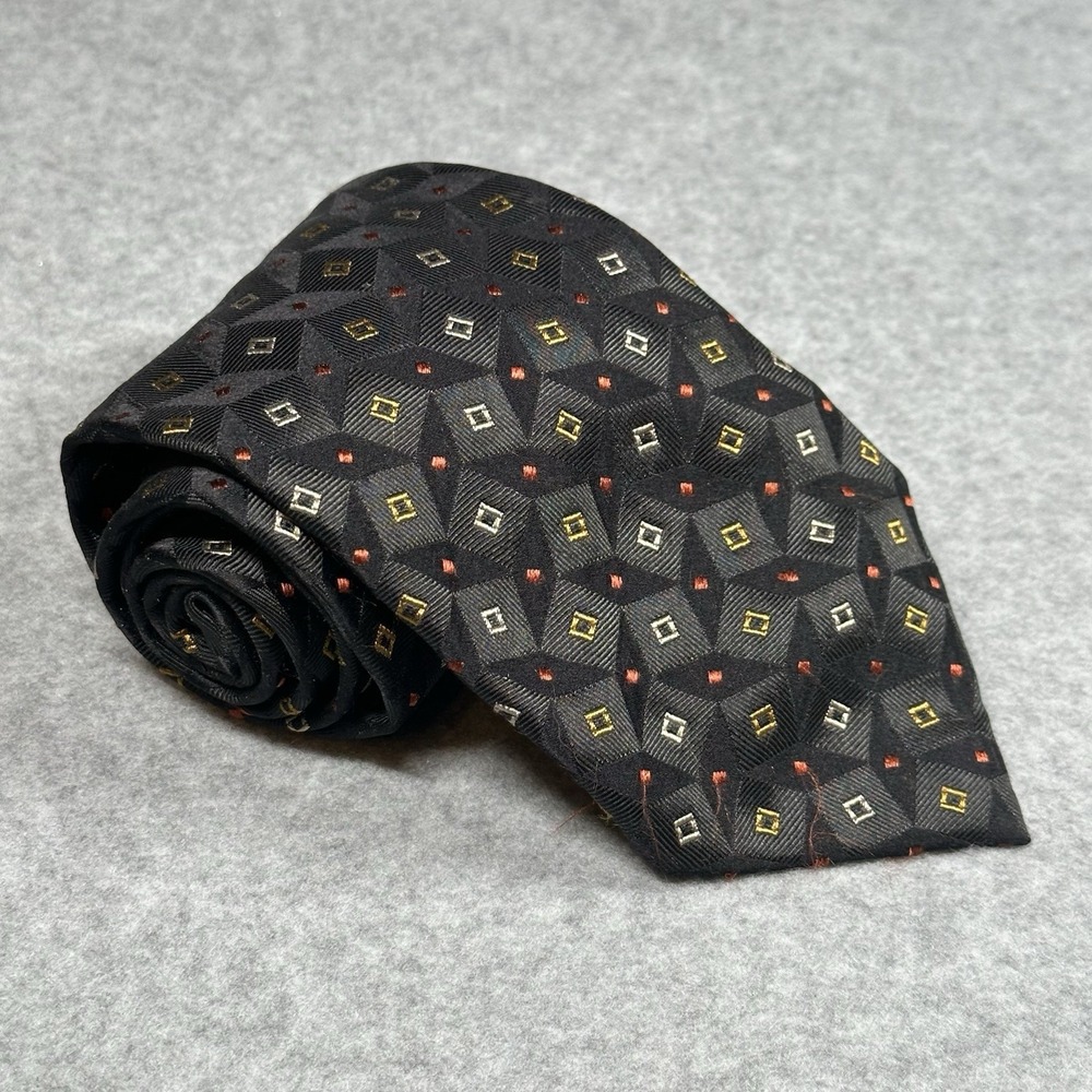 Giacomo De Senese Milano Silk Tie Black Geometric Neat Italy Vintage‎ 58x3.6 in